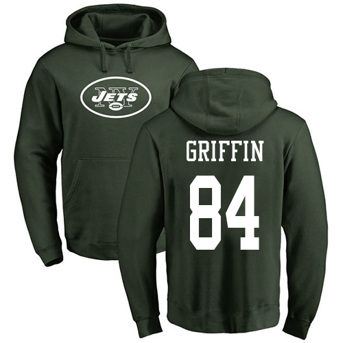 New York Jets Men Green Ryan Griffin Name and Number Logo NFL Football #84 Pullover Hoodie Sweatshirts->nfl t-shirts->Sports Accessory